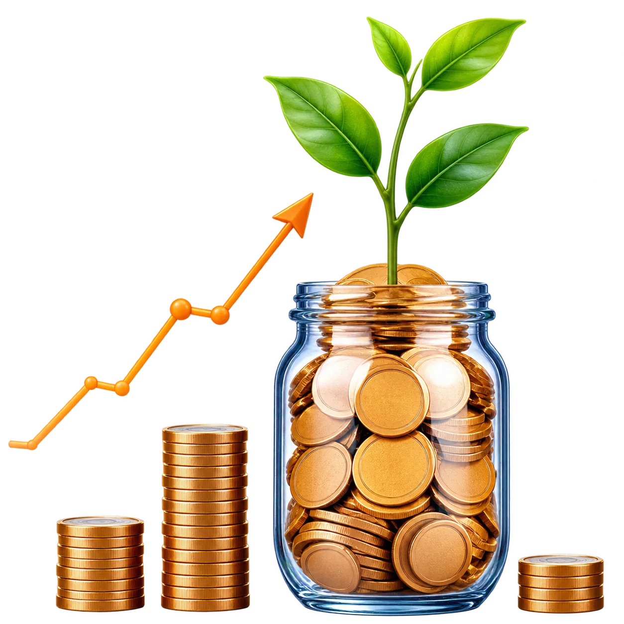 SIP growth illustration showing coins and a plant